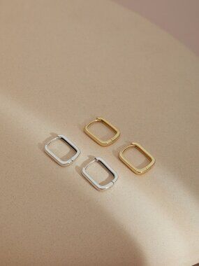 Sterling Silver Huggie Hoop Earrings Rectangle Minimalist Museori